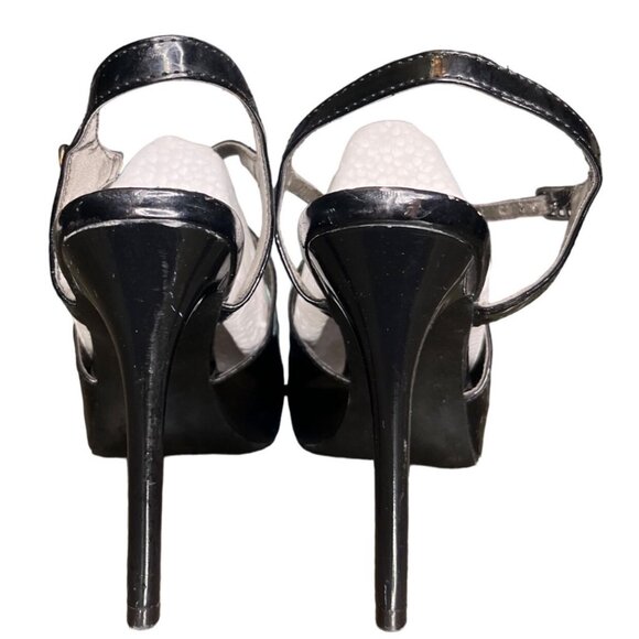Sexy Wednesday 8M‎ Carlos Black Patent Open-Toe Heels With Ankle Stiletto - Picture 5 of 12
